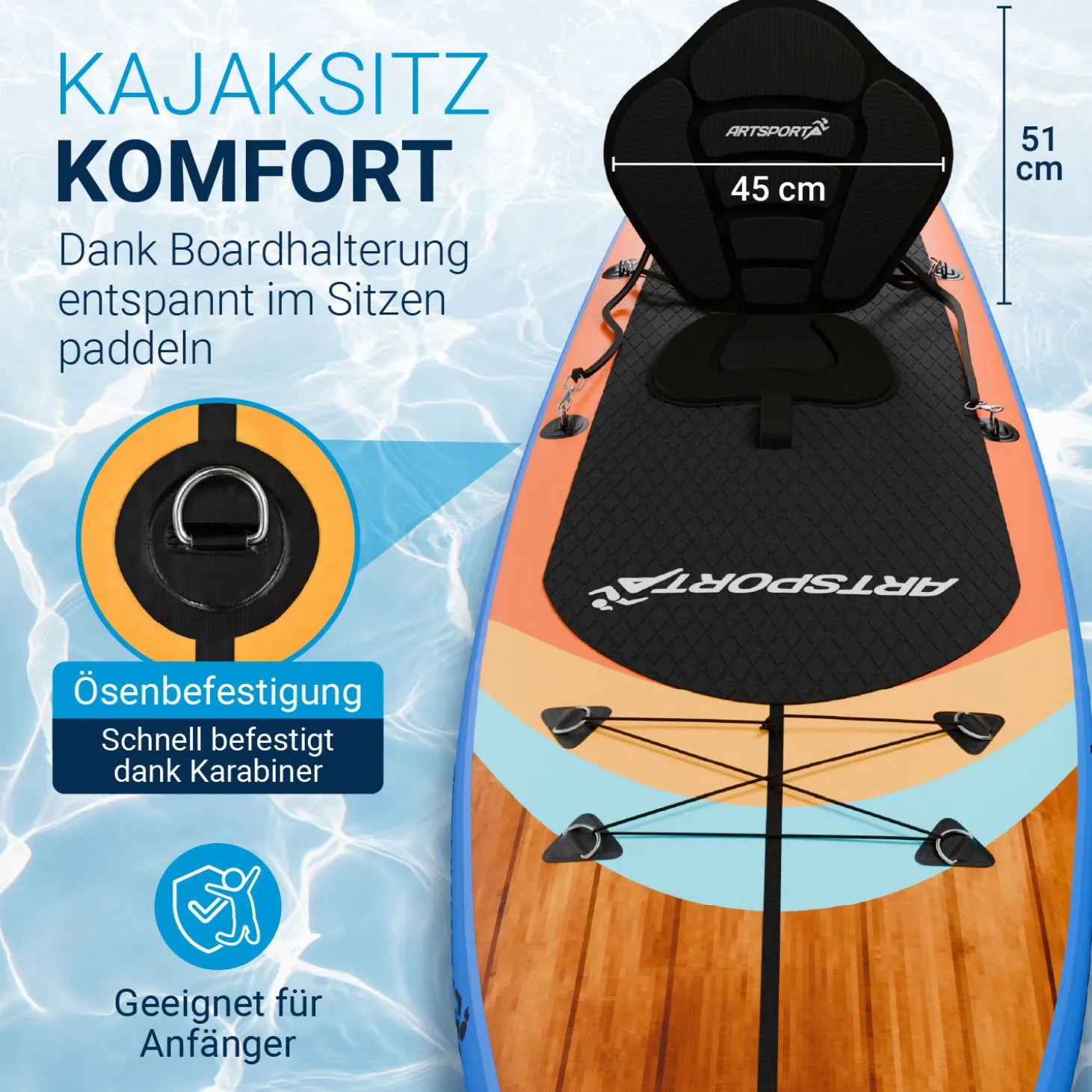 Stand Up Paddling Board mit Kajaksitz Aufblasbares SUP mit integrierter Action-Cam-Halterung