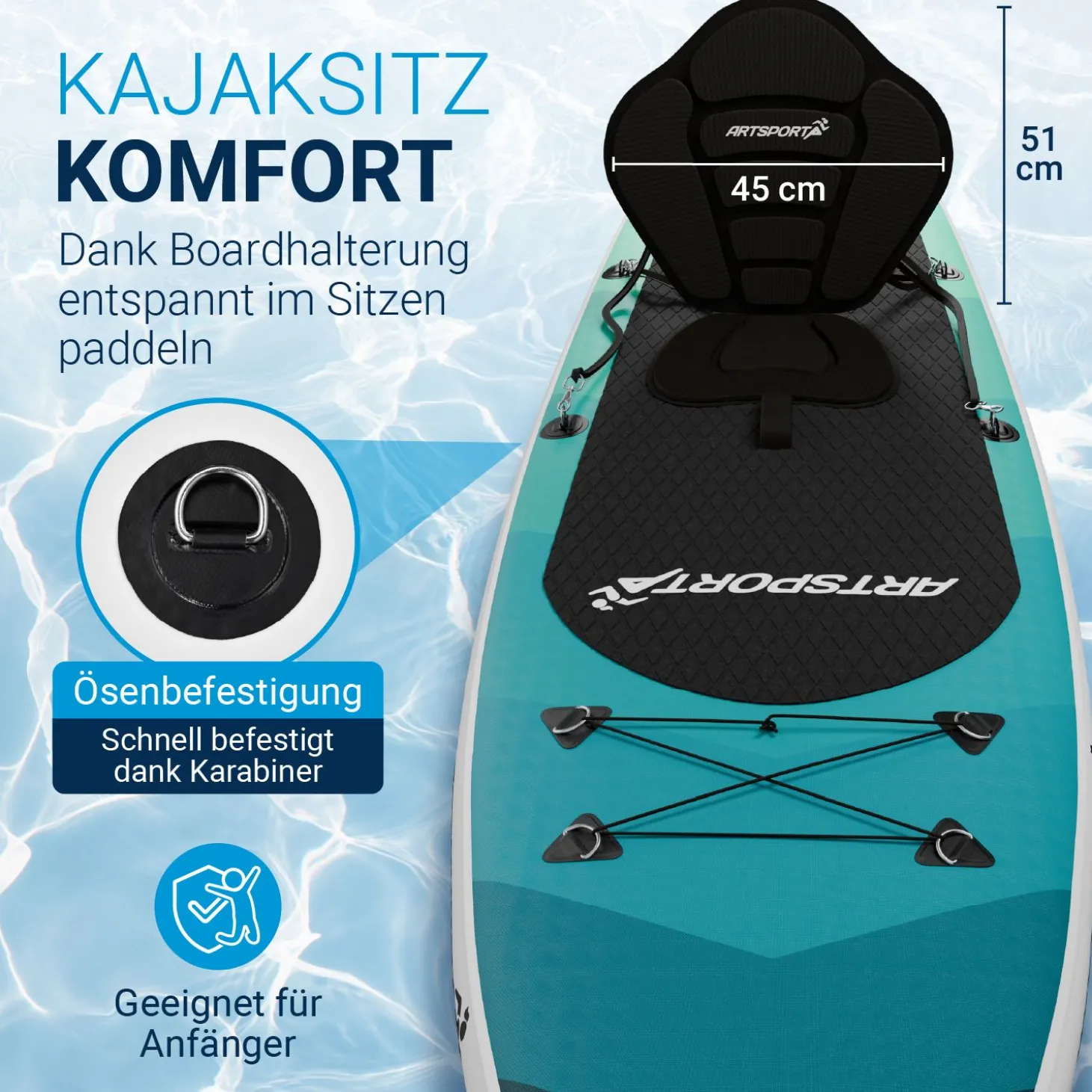 Stand Up Paddling Board mit Kajaksitz Aufblasbares SUP mit integrierter Action-Cam-Halterung