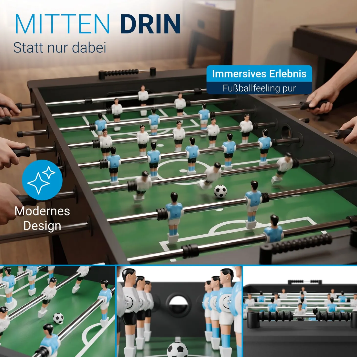 Tischkicker Wuzzler Tischfußball Kicker mit Getränkehalter für unschlagbaren Spielspaß