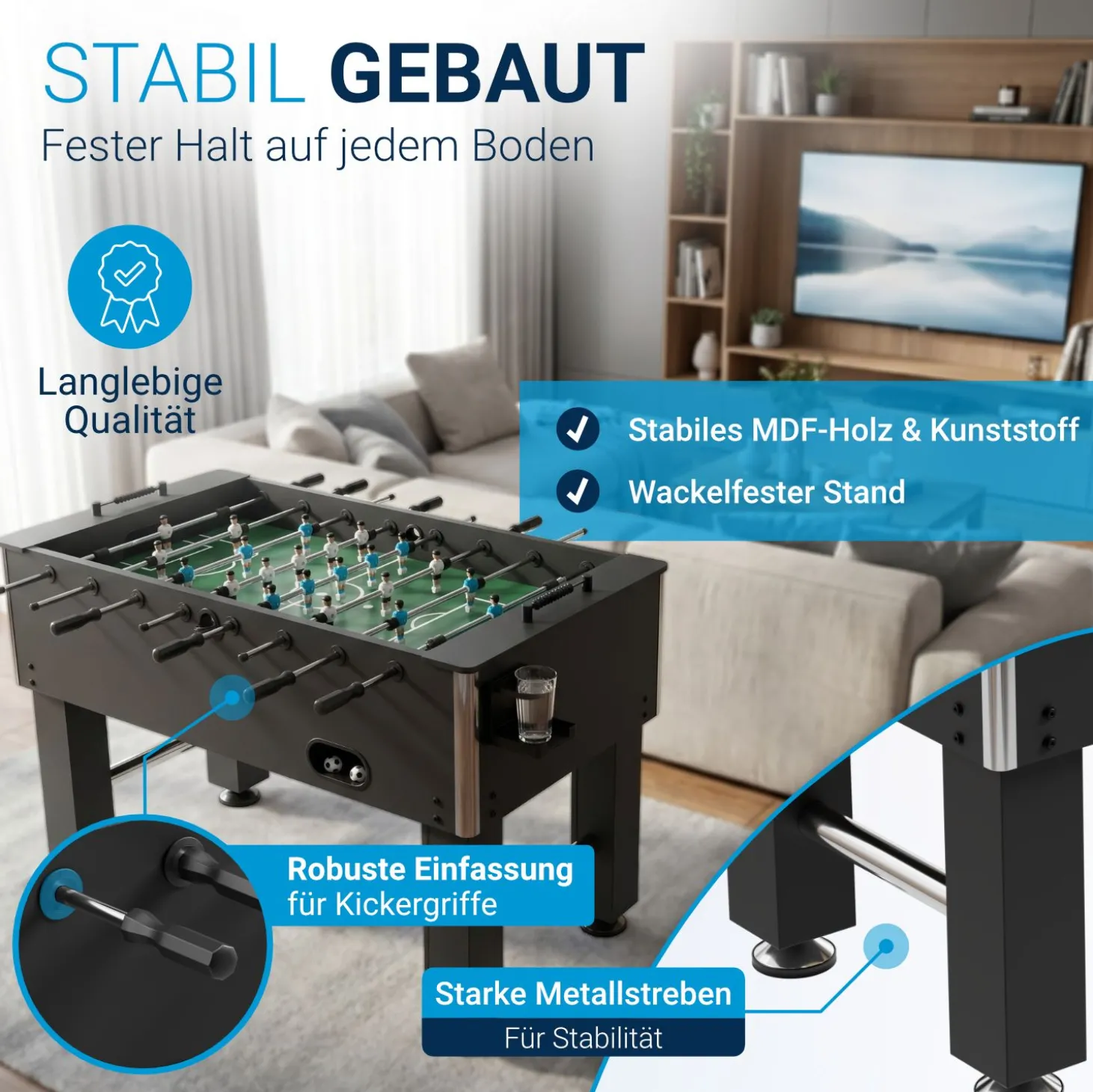 Tischkicker Wuzzler Tischfußball Kicker mit Getränkehalter für unschlagbaren Spielspaß