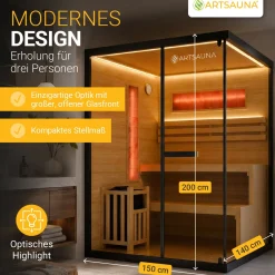 Traditionelle Sauna Vantaa - Schwarz ↕ 200cm ⚟ 3,5 - 8 kW Saunaofen 유 2 - 6 Personen