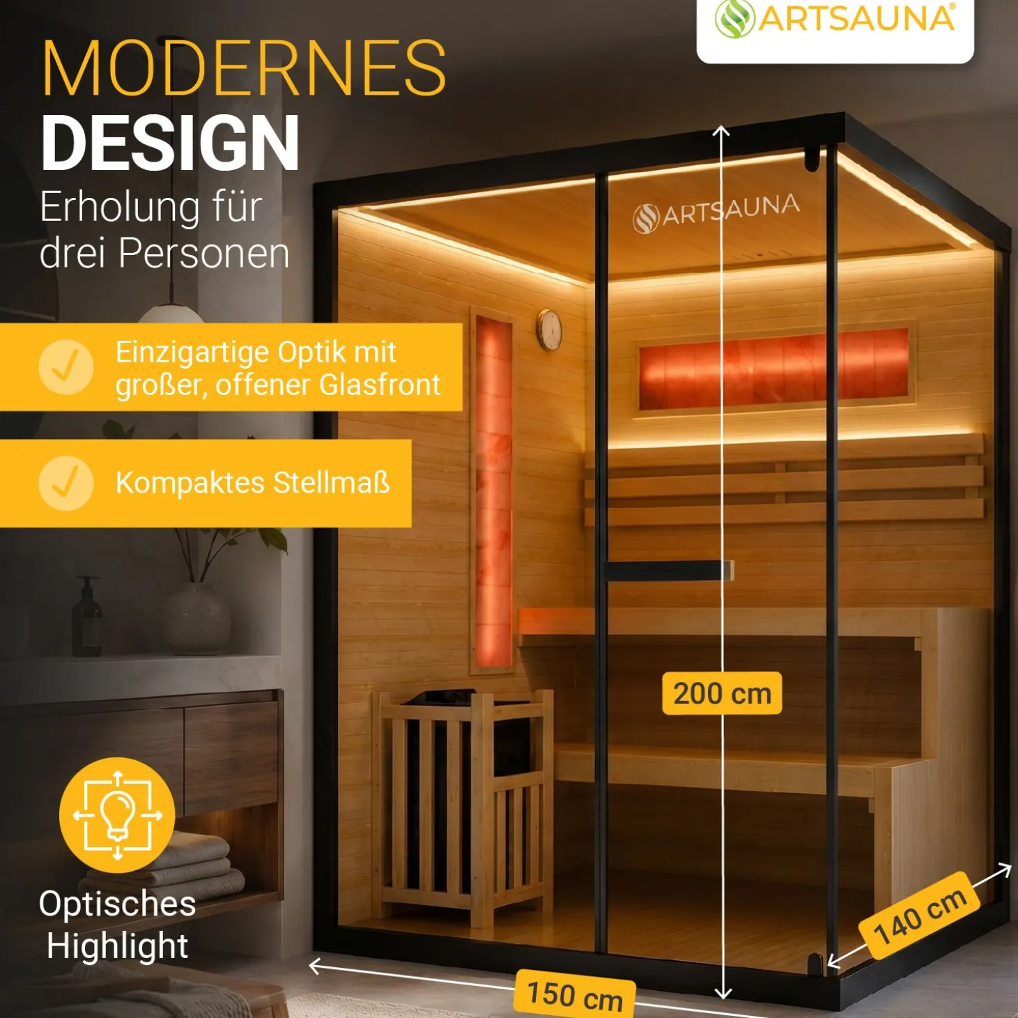 Traditionelle Sauna Vantaa - Schwarz ↕ 200cm ⚟ 3,5 - 8 kW Saunaofen 유 2 - 6 Personen