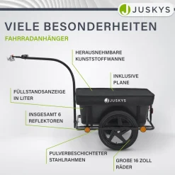Transportanhänger / Fahrradanhänger 90 Liter Transportanhänger mit Kunststoffwanne, Luftbereifung & Plane