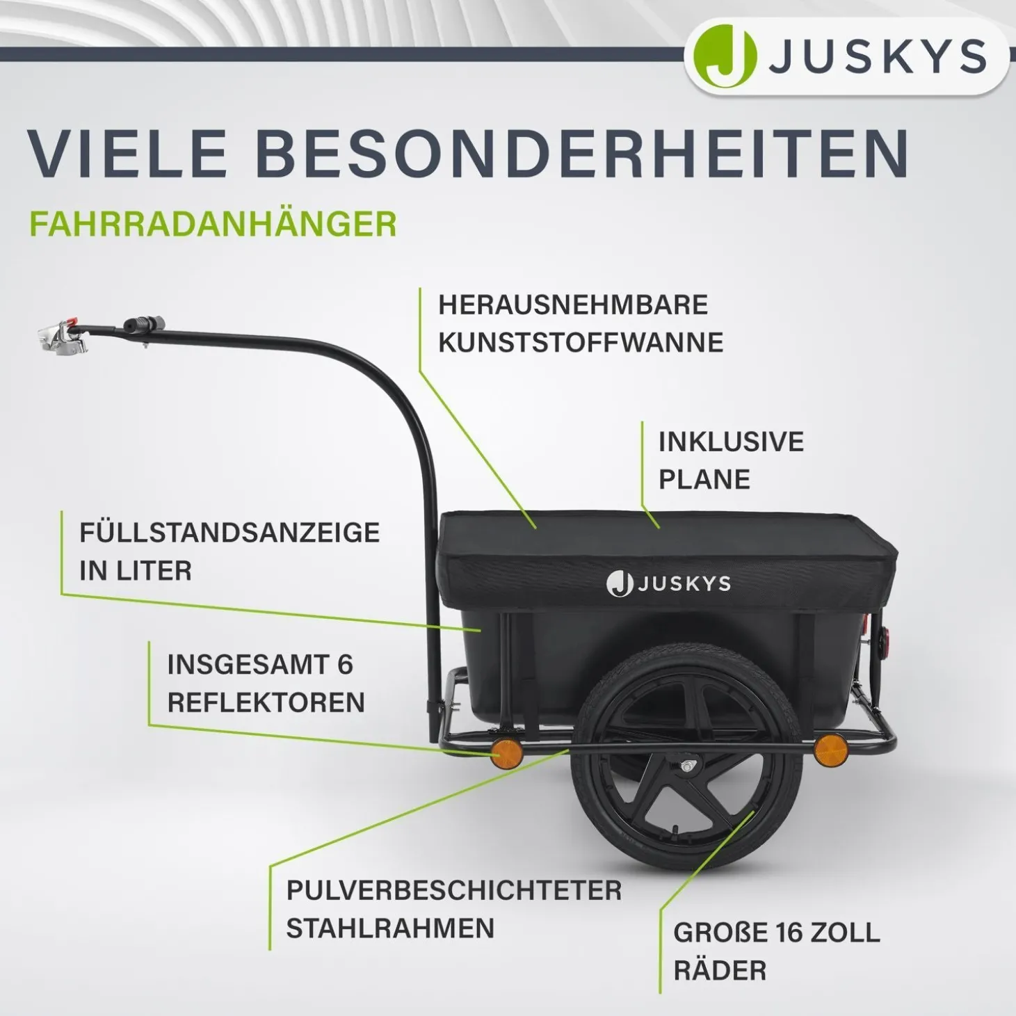 Transportanhänger / Fahrradanhänger 90 Liter Transportanhänger mit Kunststoffwanne, Luftbereifung & Plane