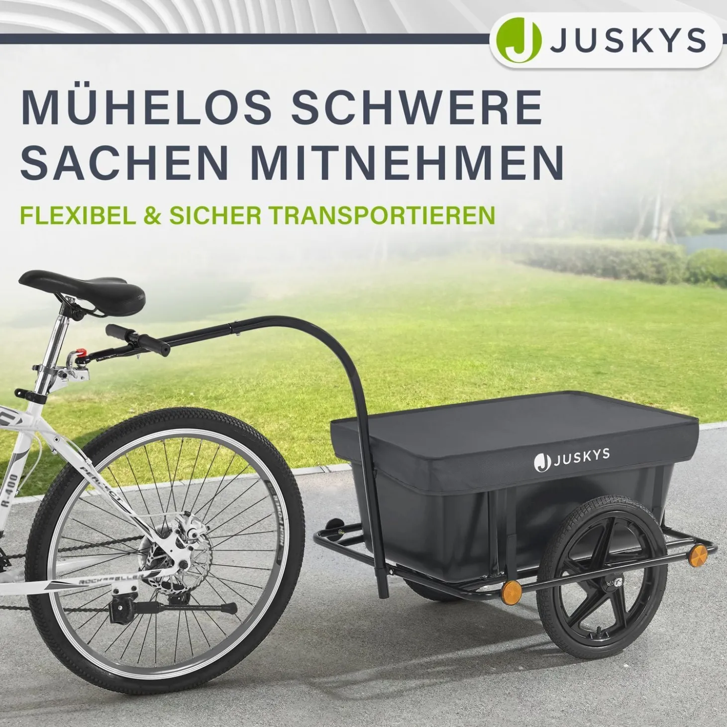 Transportanhänger / Fahrradanhänger 90 Liter Transportanhänger mit Kunststoffwanne, Luftbereifung & Plane