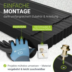Trapezblech fürs Dach aus Stahl Profilblech Set inkl. Handschuhen & Montagematerial