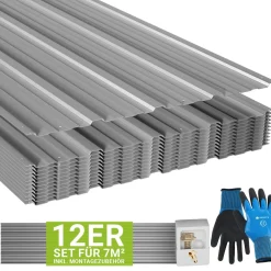 Trapezblech fürs Dach aus Stahl Profilblech Set inkl. Handschuhen & Montagematerial