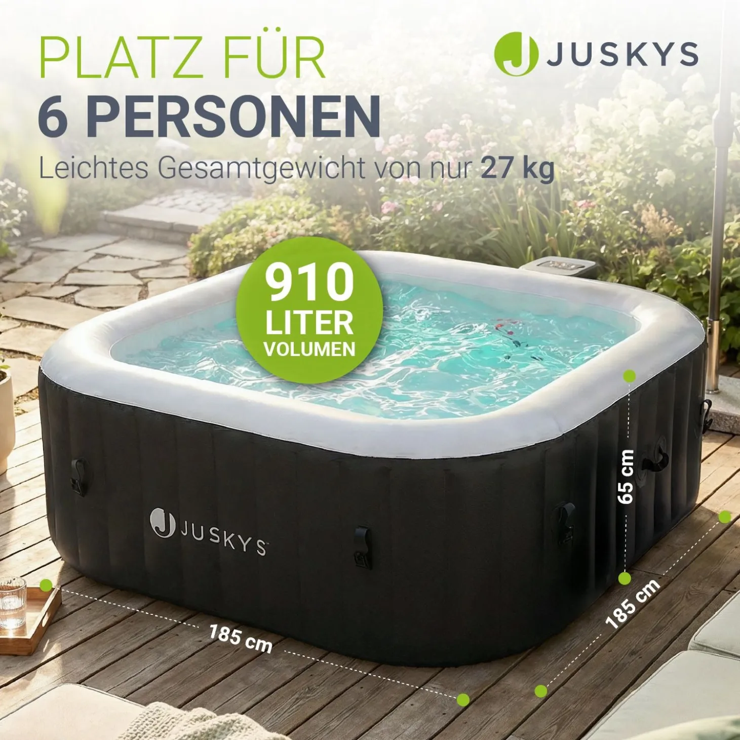 Whirlpool aufblasbar für 4-6 Personen Outdoor Whirlpool wetterfest für Garten & Terrasse