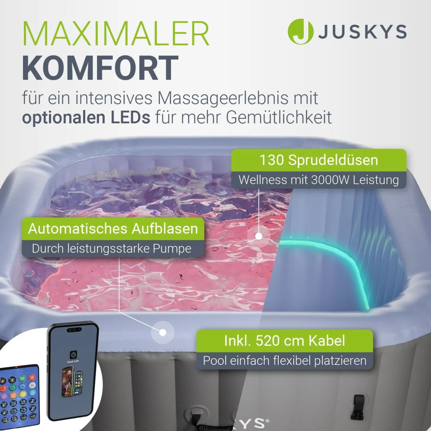 Whirlpool aufblasbar für 4-6 Personen Outdoor Whirlpool wetterfest für Garten & Terrasse