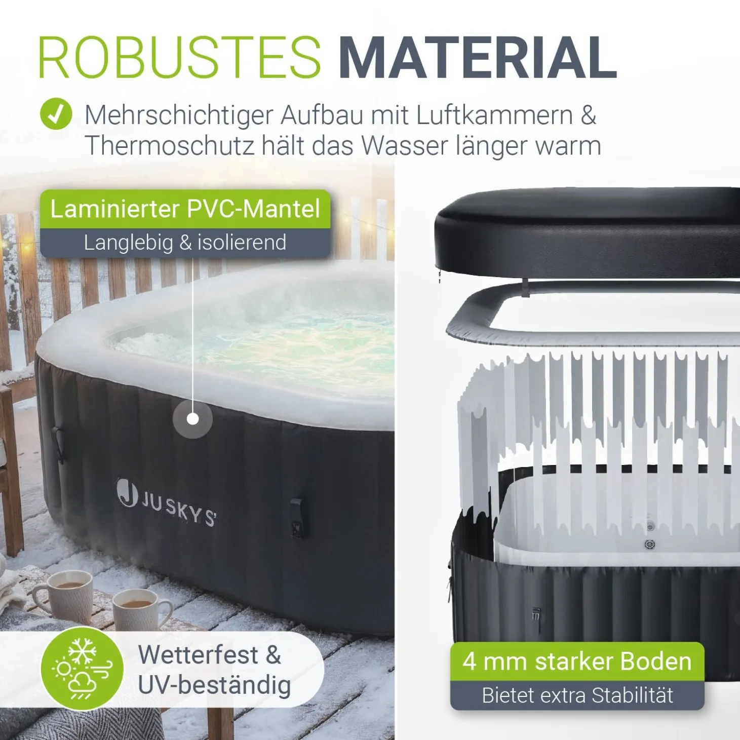 Whirlpool aufblasbar für 4-6 Personen Outdoor Whirlpool wetterfest für Garten & Terrasse