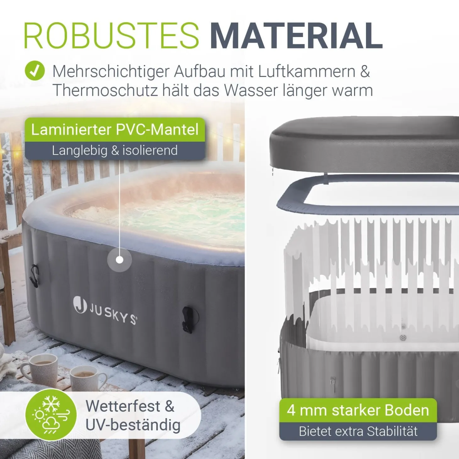 Whirlpool aufblasbar für 4-6 Personen Outdoor Whirlpool wetterfest für Garten & Terrasse