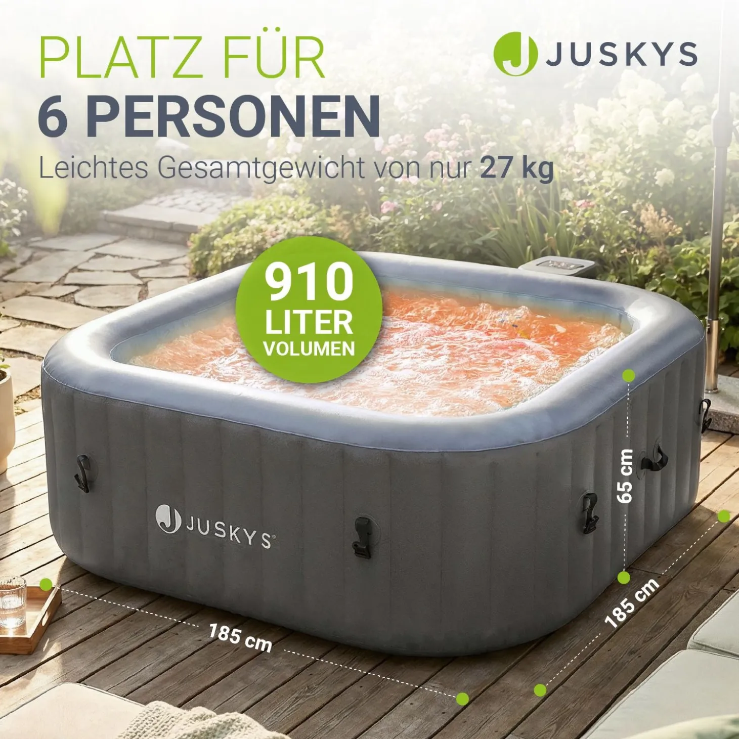 Whirlpool aufblasbar für 4-6 Personen Outdoor Whirlpool wetterfest für Garten & Terrasse