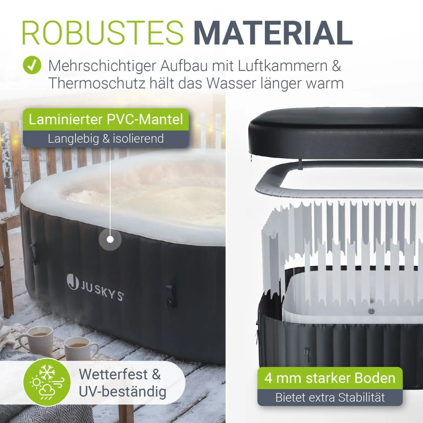 Whirlpool aufblasbar für 4-6 Personen Outdoor Whirlpool wetterfest für Garten & Terrasse