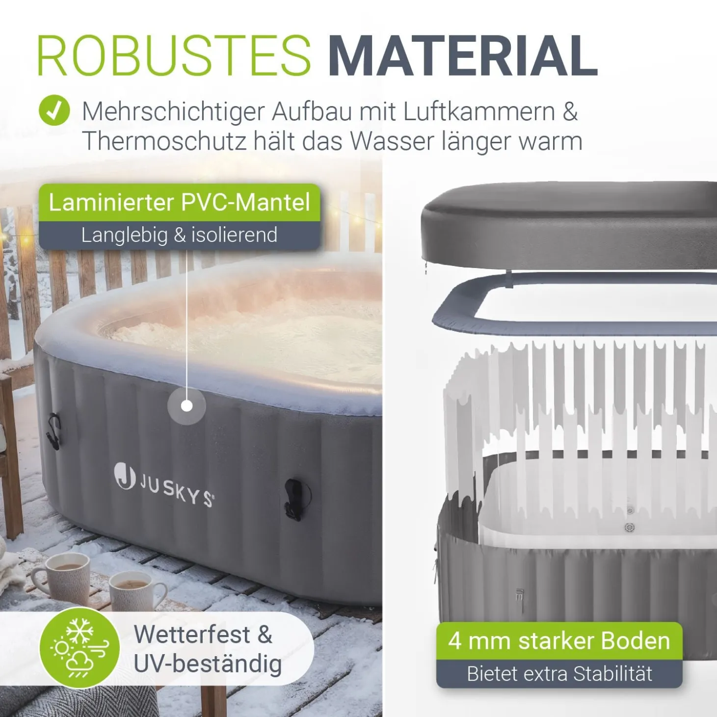 Whirlpool aufblasbar für 4-6 Personen Outdoor Whirlpool wetterfest für Garten & Terrasse