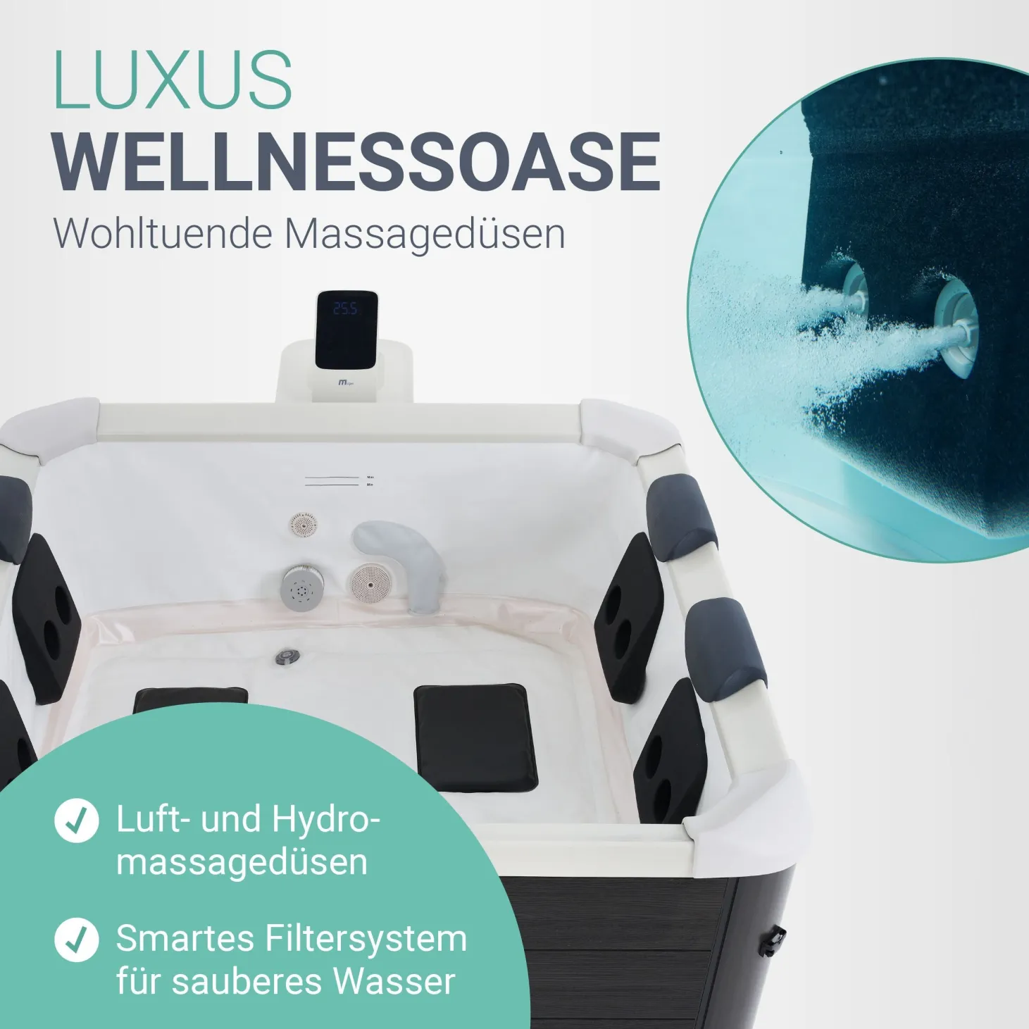 Whirlpool Oslo mit LED-Beleuchtung Indoor & Outdoor Pool für 6 Personen - mit Zubehör & App