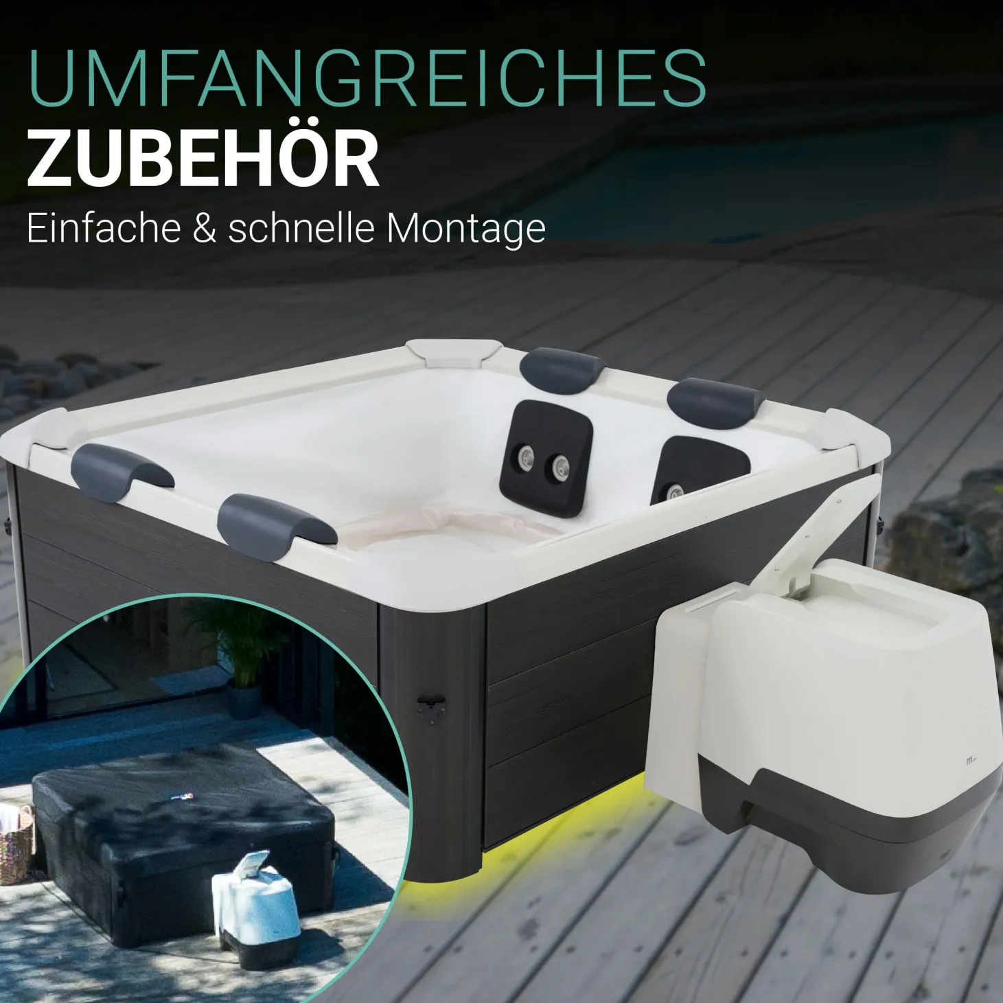 Whirlpool Oslo mit LED-Beleuchtung Indoor & Outdoor Pool für 6 Personen - mit Zubehör & App
