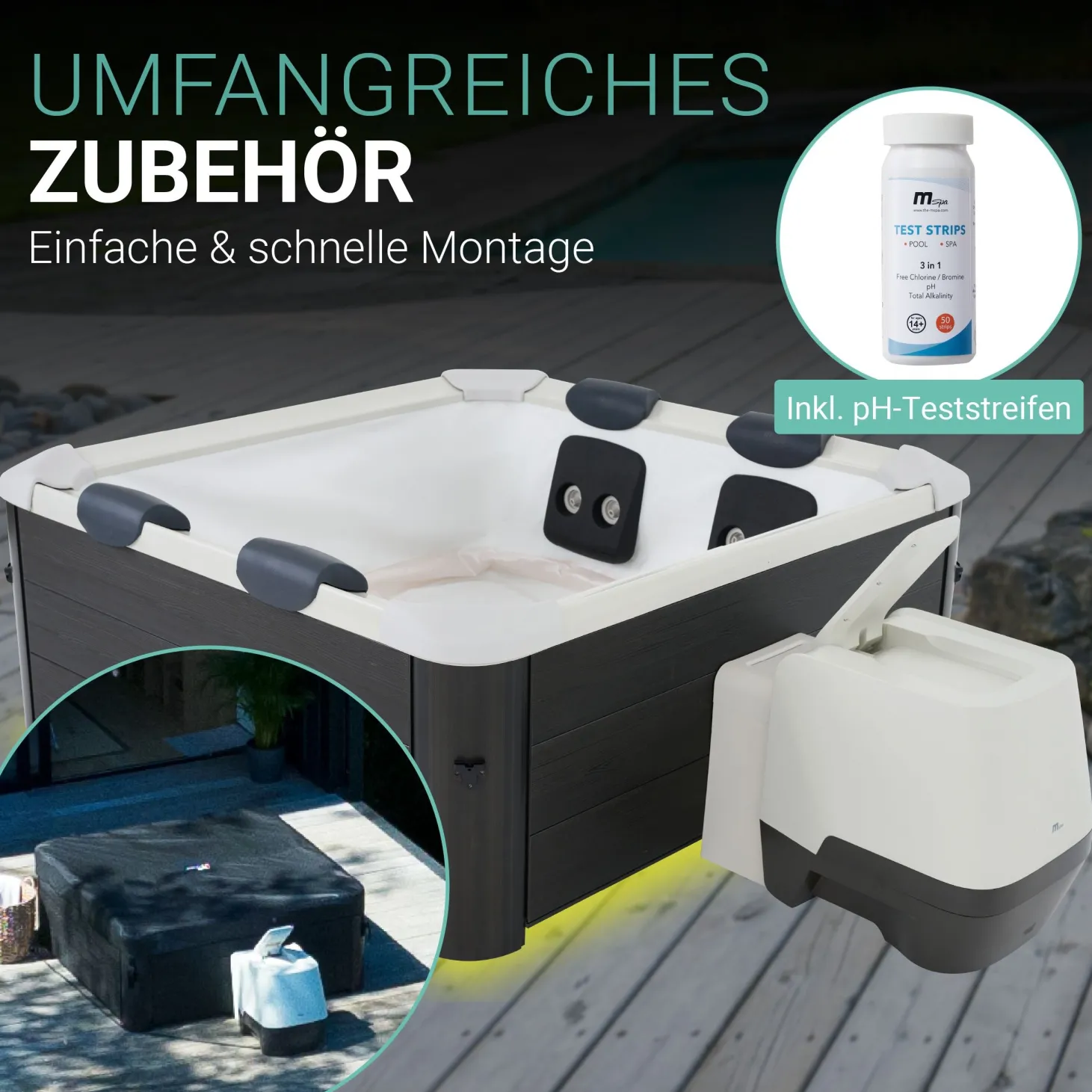 Whirlpool Oslo mit LED-Beleuchtung Indoor & Outdoor Pool für 6 Personen - mit Zubehör & App