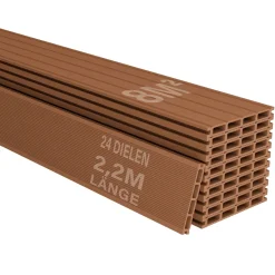 WPC Terrassendielen in Teak Komplettset, inkl. Unterkonstruktion, Clips & Schrauben