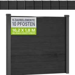WPC Zaun aus Elementen & Pfosten Sichtschutz aus WPC in Anthrazit