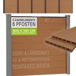 WPC Zaun aus Elementen & Pfosten Sichtschutz aus WPC in Teak