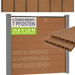 WPC Zaun aus Elementen & Pfosten Sichtschutz aus WPC in Teak