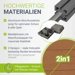 WPC Zaun aus Elementen & Pfosten Sichtschutz aus WPC in Teak